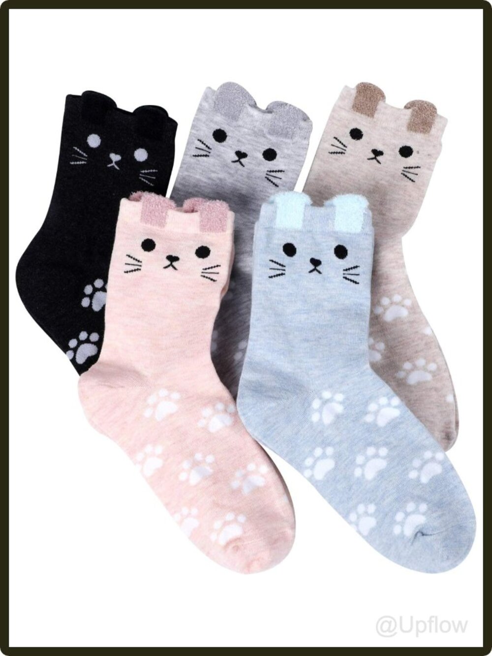 Women's Cat Cotton Crew Socks 5 Pack Novelty Animal Gift Soft Stretchy